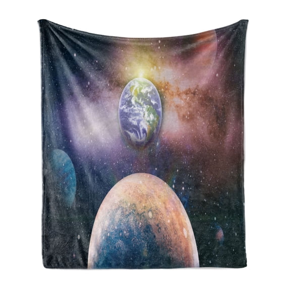 Universe Soft Flannel Fleece Throw Blanket, Panoramic View of Cosmic View of the Earth the Sun and Galaxy, Cozy Plush for Indoor and Outdoor Use, 60" x 80", Multicolor, by Ambesonne