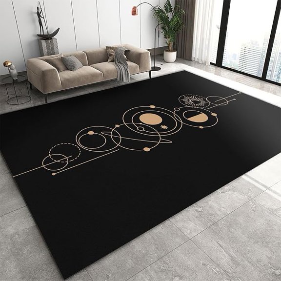 Universe Space Sun Moon Planet Area Rug, Strange Geometric Print Large Rugs, Machine Washable Breathable Durable Carpet for Room Sofa Living Room Mat Bedroom Home Decor Floor Mats 3 x 5ft