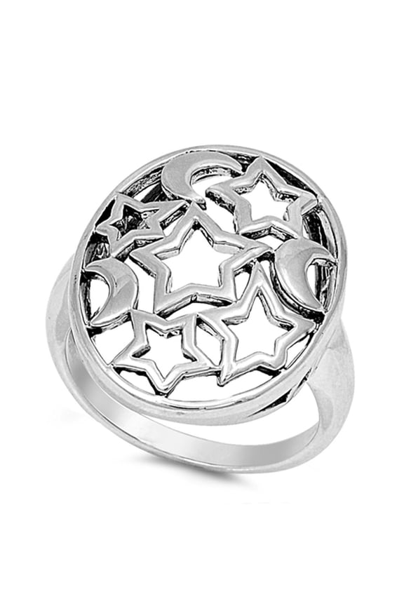 Universe Star Moon Cutout Ring .925 Sterling Silver Band Jewelry Female Male Unisex Size 6