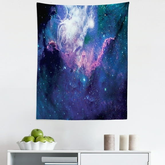 Universe Tapestry, Nebula of Modern Colors Stars Galaxies Outer Space Trippy Journey, Fabric Wall Hanging Decor for Bedroom Living Room Dorm, 5 Sizes, Dark Teal Lavender and Pink, by Ambesonne