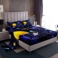 thumbnail image 1 of Universe Themed Bed Sheets Set Outer Space Twin Fitted Sheet Solar System Sheet Set, Space Planet Print Flat Sheet for Teens Purple Galaxy Starry Sky Bedding Set, 1 of 4