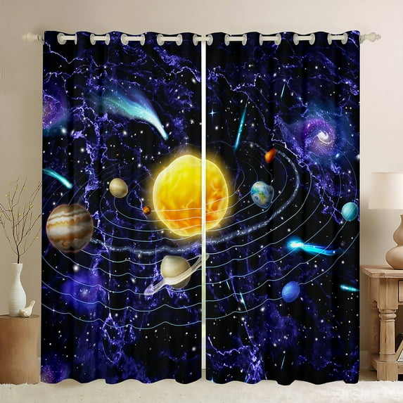 Universe Themed Curtains Outer Space 30%-50% Blackout Curtains Solar System Window Curtains, Planet Print Bedroom Curtains for Teens Purple Galaxy Starry Sky Curtains,2 Panels 42"Wx84"L