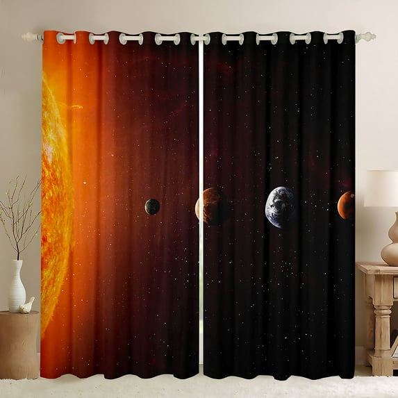 Universe Themed Curtains Outer Space Blackout Curtains for Boys Girls Solar System Window Curtains Universe Room Decor Bedroom Curtains for Teens Kids Galaxy Planet Curtains,2 Panels 42"Wx63"L
