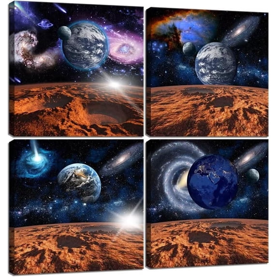 Universe Wall Art for Living Room Bedroom Black Hole Earth Wall Decor Outer Space Canvas Pictures Framed Artwork Print Painting Home Walls Decoration 16 x 16 inch x 4 pcs