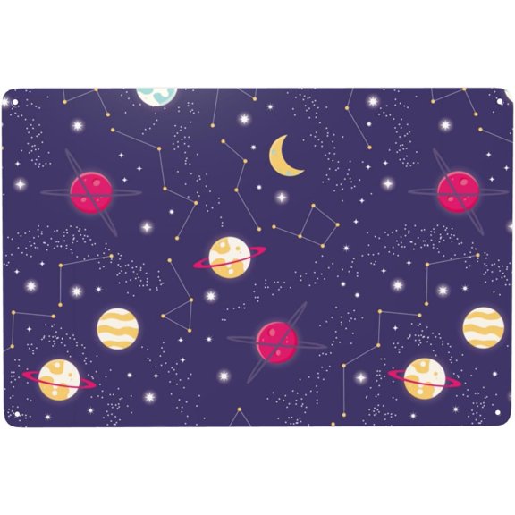 Universe With Planets And Stars Seamless Pattern Tin Signs 8x12 Inch Funny Vintage Metal Sign Man Cave Decor Garage Wall Decor