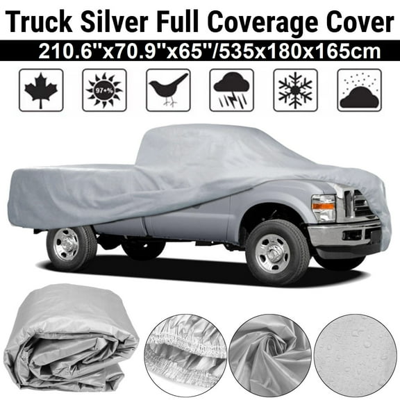 Universial Car Truck Cover Waterproof All Weather for Rain Dust UV Windproof Protection Silver, 210.6''x70.9''x65''