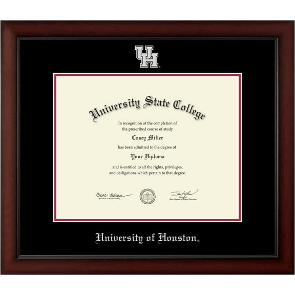 University of  14" w x 11" h Diploma Frame - Fits a bachelor's, master's and phd - Embossed Diploma Frame - Cherry Moulding with Black and Red Matting -