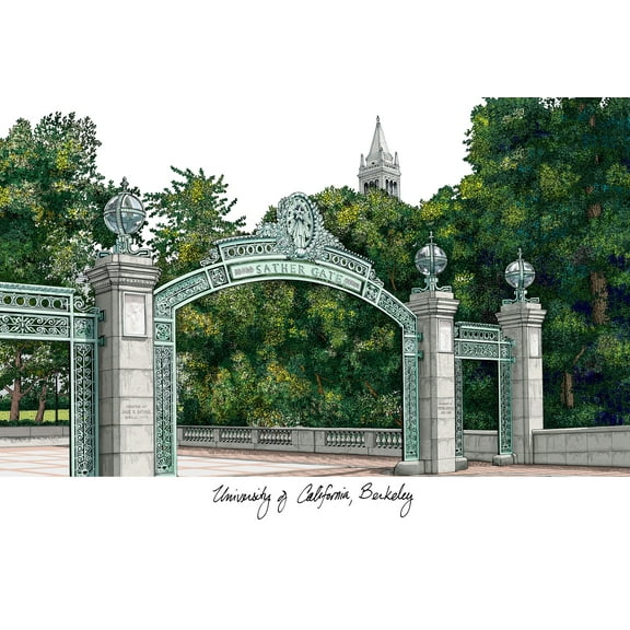 University of California, Berkeley 11w x 8.5h Manhattan Black Single Mat Gold Embossed Diploma Frame with Bonus Campus Images Lithograph (value savings at $59)