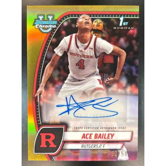 Ace Bailey Rutgers Basketball Trading Card Bowman University Chrome #1 Base Gold Refractor