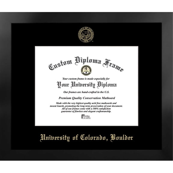 University of Colorado, Boulder 11w x 8.5h Manhattan Black Single Mat Gold Embossed Diploma Frame with Bonus Campus Images Lithograph (value savings at $59)