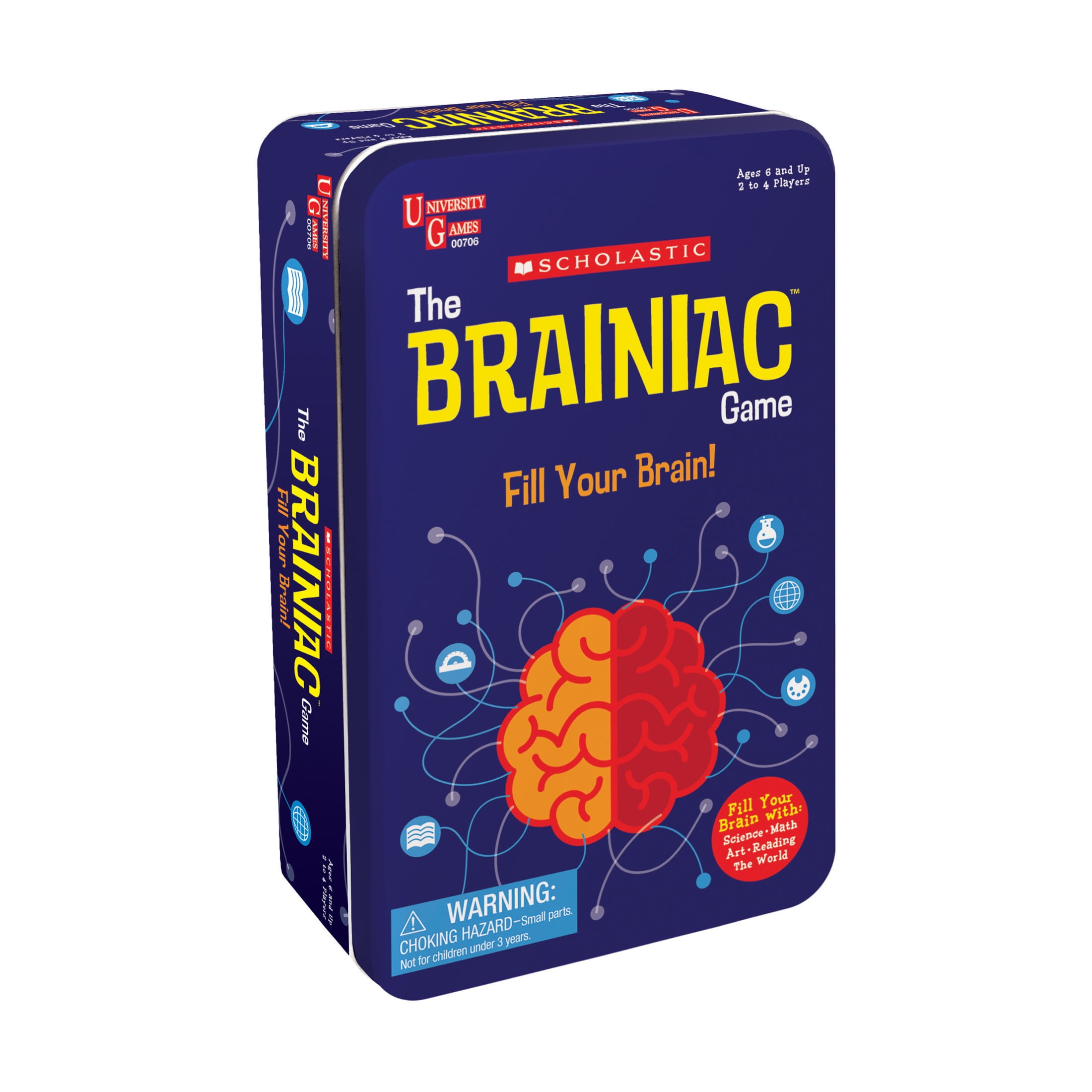University Games | Scholastic Brainiac Travel Card Game in a Portable Tin , Perfect on the go Fun for Kids Ages 6 and Up, 2 to 4 Players