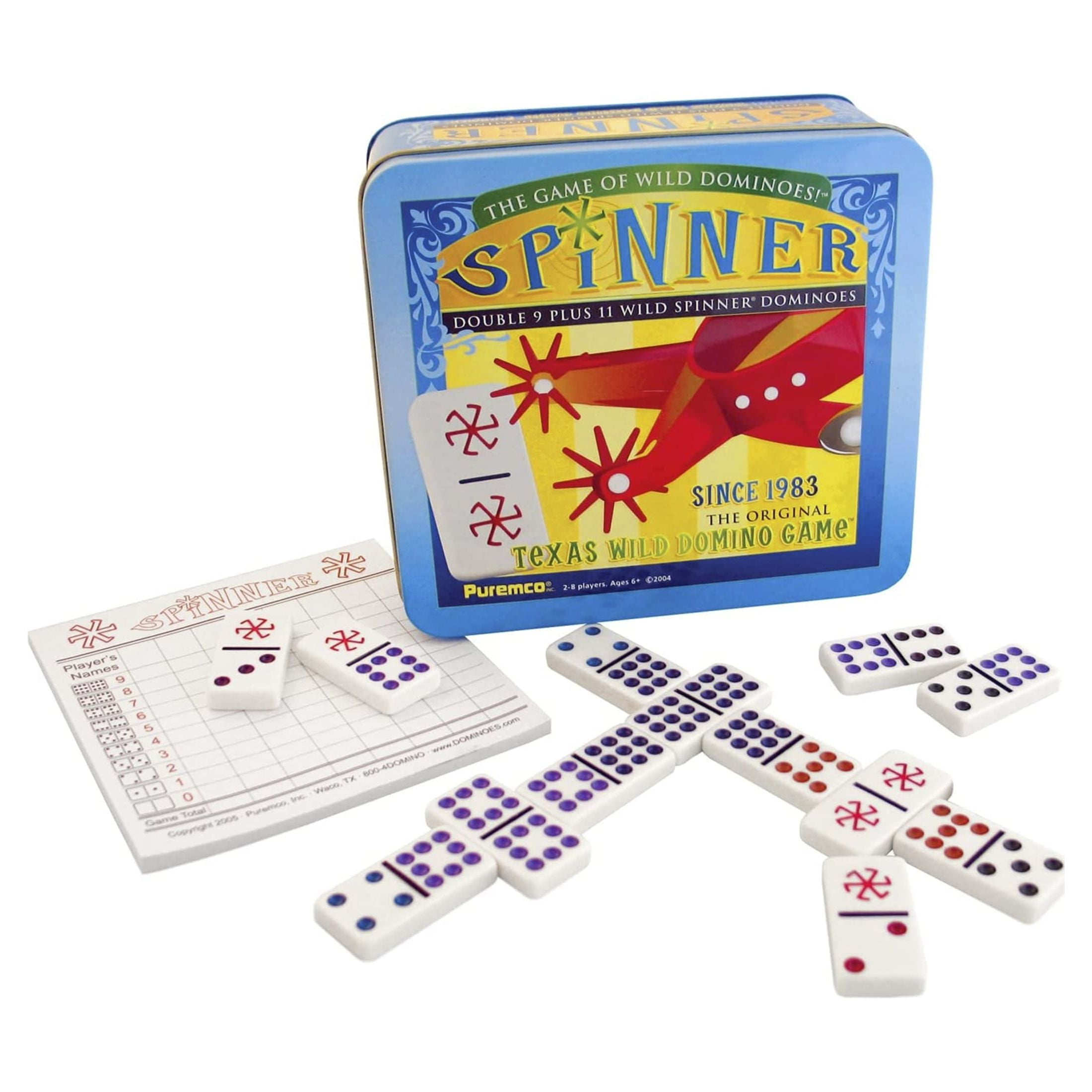 PUREMCO University Games, Spinner Game of Wild Dominoes in On-the-go Travel Tin , for 2 to 8 Players Ages 6 and Up