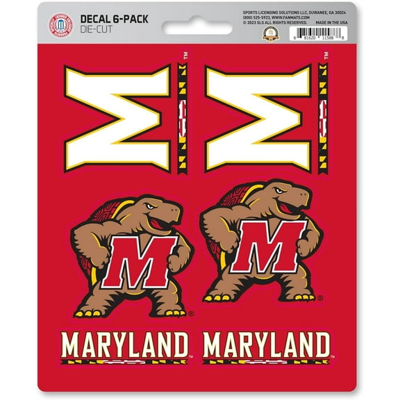 University of Maryland Terrapins 6-Piece Decal Sticker Set, 5x6 Inch Sheet, Gift for football fans for any hard surfaces around home, automotive, personal items