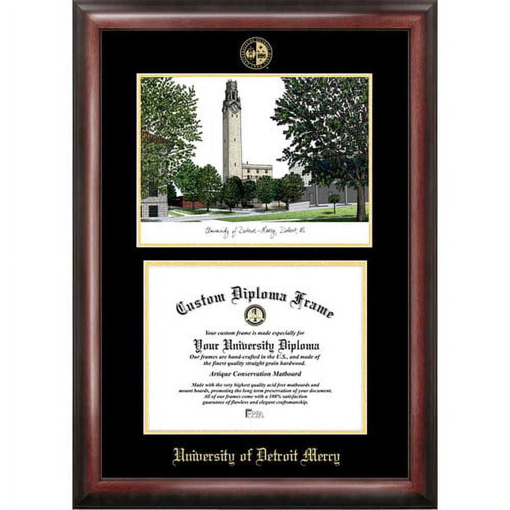 University Of Detroit, Mercy 8.5" x 11" Gold Embossed Diploma Frame with Campus Images Lithograph