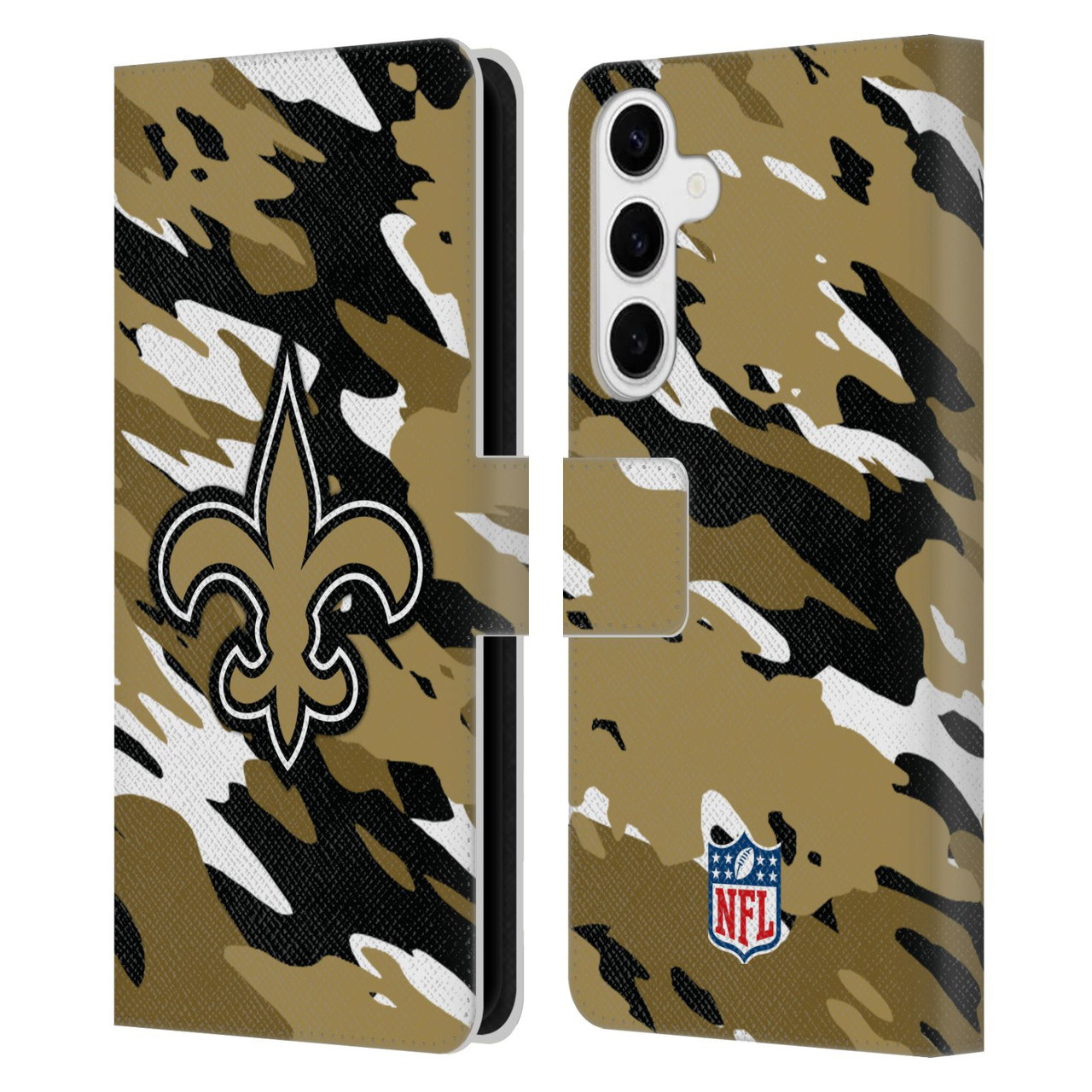 Head Case Designs NFL New Orleans Saints Logo Camou Leather Book Wallet Case Cover For Samsung Galaxy S24+ 5G