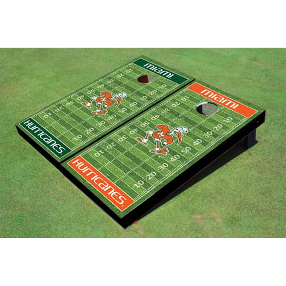 University Of Miami "Sebastian The Ibis" Alternating Football Field Custom Cornhole Boards