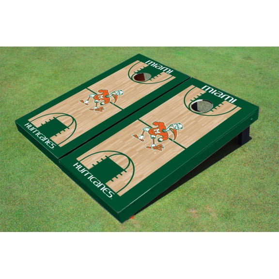 University Of Miami "Sebastian The Ibis" Hunter Matching Basketball Court Custom Cornhole Boards