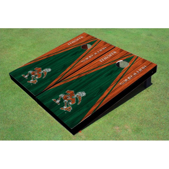 University Of Miami "Sebastian The Ibis" Hunter and Orange Matching Wood Look Triangle Cornhole Boards