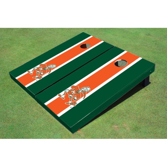 University Of Miami "Sebastian The Ibis" Orange And Hunter Matching Long Stripe Cornhole Boards