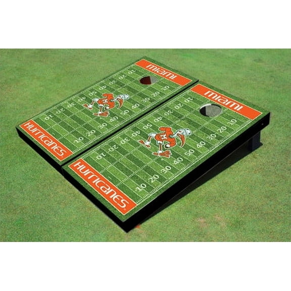 University Of Miami "Sebastian The Ibis" Orange Matching Football Field Custom Cornhole Boards