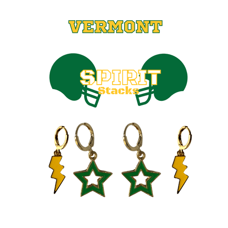 University Of Vermont Spirit Stack golden yellow mini enamel bolts and green statement open starboys