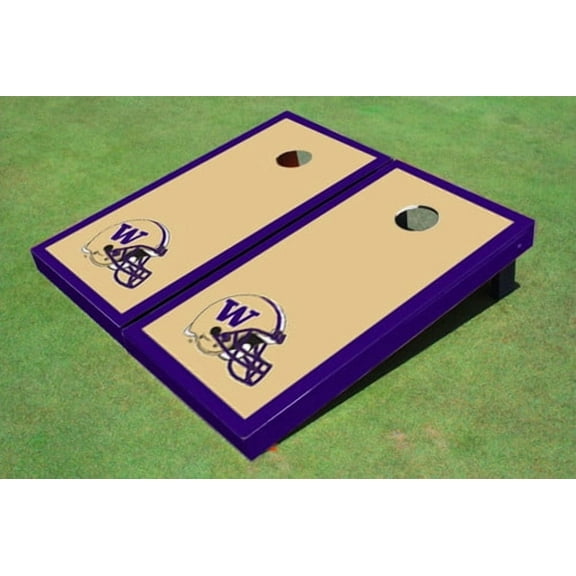 University Of Washington Helmet Purple Matching Border Cornhole Boards