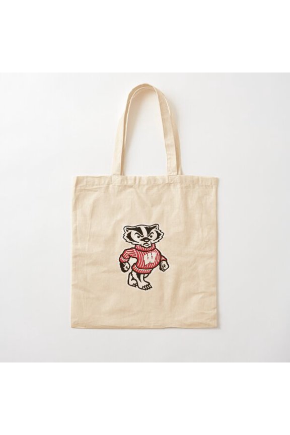 University Of Wisconsin Bucky Red Badger Logo Canvas Tote Bags, Reusable Shopping Bag