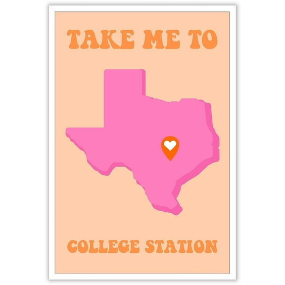 University Pink Prints Trendy Preppy Orange And Pink Hearts Poster Room Aesthetic Canvas Wall Art Collge Station Decor Prints For Girly Dorm Apartment Bedroom