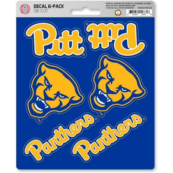 University of Pittsburgh Panthers 6-Piece Decal Sticker Set, 5x6 Inch Sheet, Gift for football fans for any hard surfaces around home, automotive, personal items