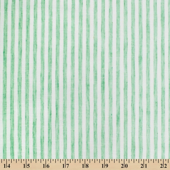 University Stripe Linen-Look Polyester Cotton 58" Fabric By The Yard - Kelly Green / White