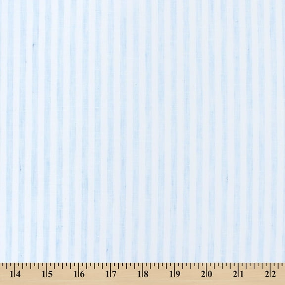 University Stripe Linen-Look Polyester Cotton 58" Fabric By The Yard - Light Blue / White