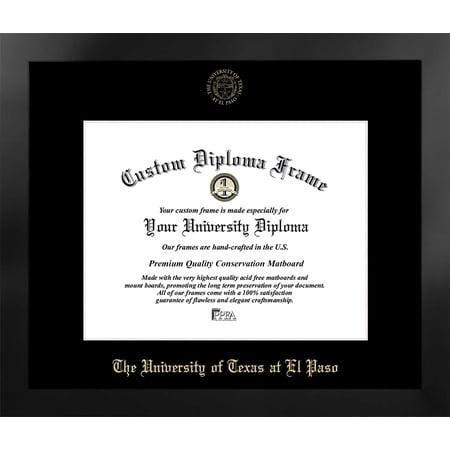 University of Texas, El Paso 14w x 11h Manhattan Black Single Mat Gold Embossed Diploma Frame with Bonus Campus Images Lithograph (value savings at $59)