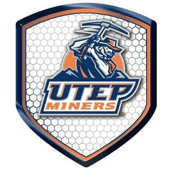 University of Texas El Paso UTEP Miners High Intensity Reflector, Shield Shape, Raised Decal Sticker, 2.5x3.5 Inch, Home or Auto, Full Adhesive Backing