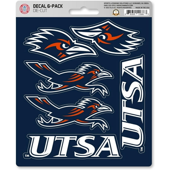 University of Texas San Antonio UTSA Roadrunners 6-Piece Decal Sticker Set, 5x6 Inch Sheet, Gift for football fans for any hard surfaces around home, automotive, personal items