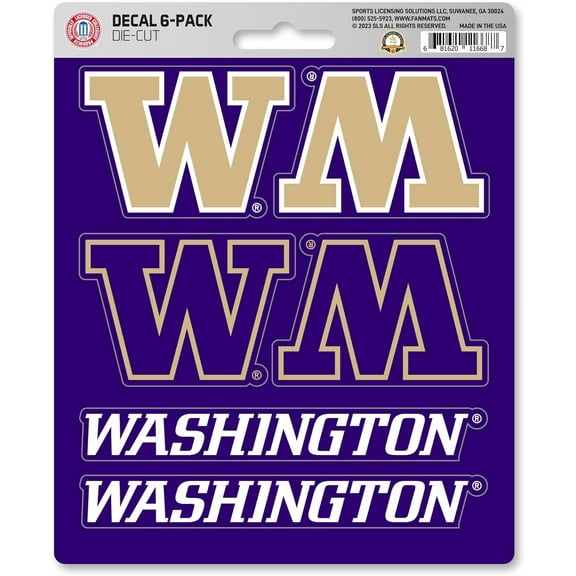 University of Washington Huskies 6-Piece Decal Sticker Set, 5x6 Inch Sheet, Gift for football fans for any hard surfaces around home, automotive, personal items