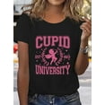 thumbnail image 1 of University Women's Black T-Shirt with Pink Anime Print - Casual Summer Short Sleeve Top, 100% Cotton, Machine Washable Tee For Adult, Men, Women, Teen, Teenager, Adolescent, Youth, 1 of 6