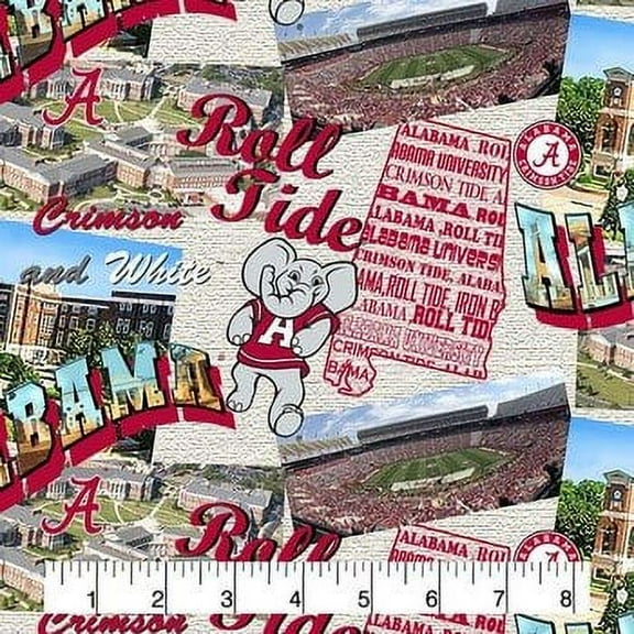 University of Alabama Cotton Fabric with Scenic Map Design-Sold by the Yard