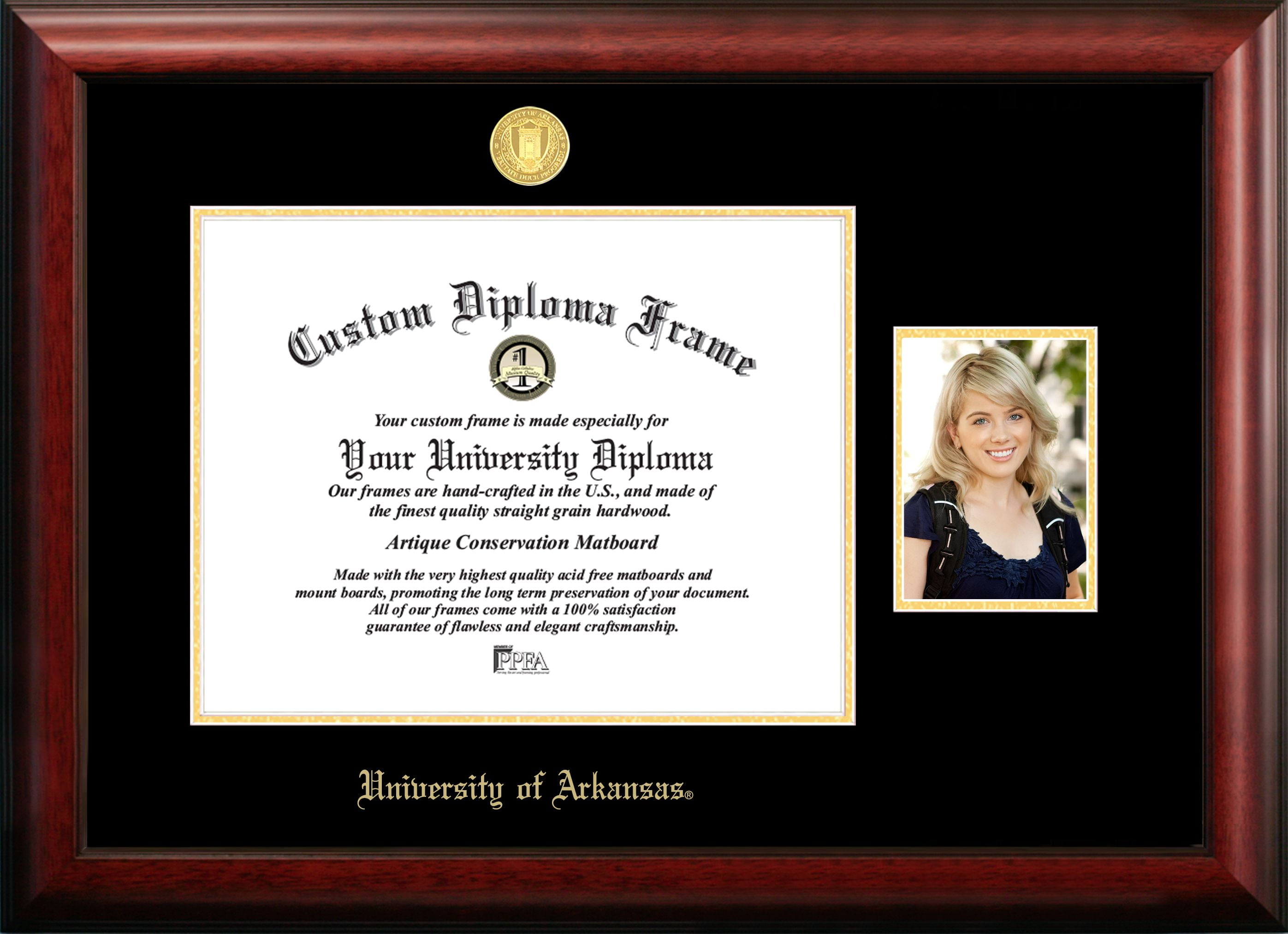 University of Arkansas 17w x 14h Gold Embossed Diploma Frame with 5 x7 Portrait