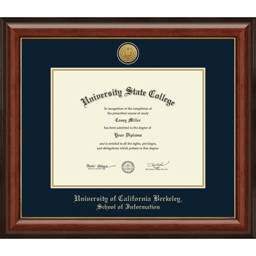 University of California Berkeley School of Information Diploma Frame, Document Size 11" x 8.5"