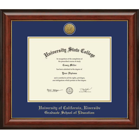 University of California Riverside Graduate School of Education Diploma Frame, Document Size 11" x 8.5"