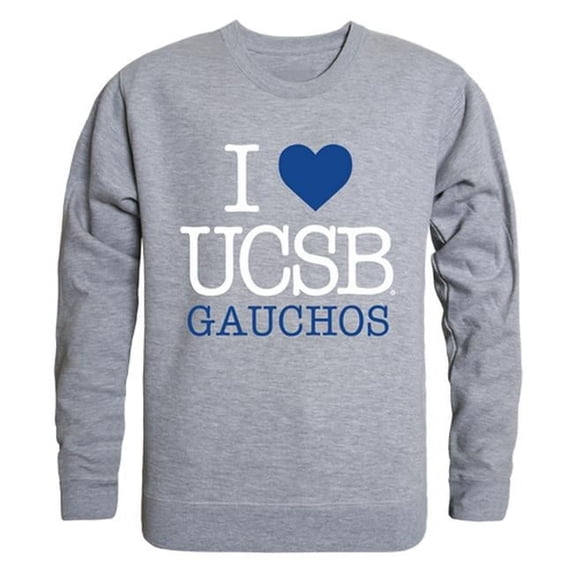 University of California Santa Barbara I Love Crewneck T-Shirt, Heather Grey - 2XL