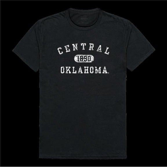 University of Central Oklahoma Bronchos Distressed Arch College T-Shirt, Black - Medium