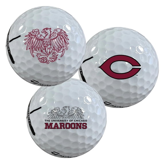 University of Chicago Maroons Logo Edition Officially Licensed NCAA Taylormade Distance+ Golf Balls 12-Pack (Dozen)