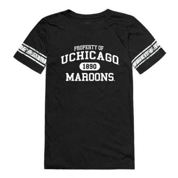 University of Chicago Maroons Women Property Football T-Shirt, Black - Medium
