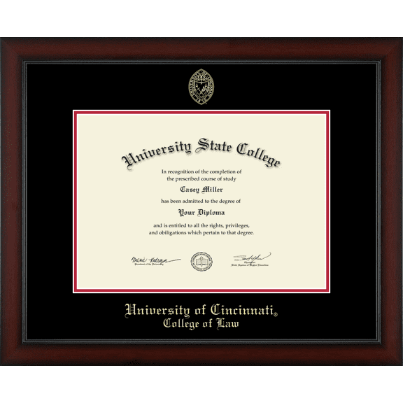 University of Cincinnati College of Law Diploma Frame, Document Size 17" x 12"