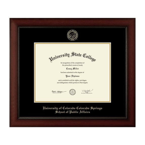 Framerly - University of Colorado Colorado Springs School of Public Affairs 11W X 8.5H Diploma Frame - Fits a Bachelor's, Master's and Phd - Gold Embossed Diploma Frame
