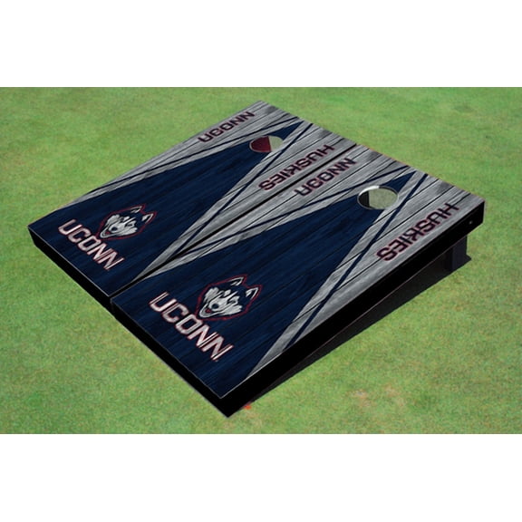 University of Connecticut "UConn" Navy and Gray Matching Wood Look Triangle Cornhole Boards