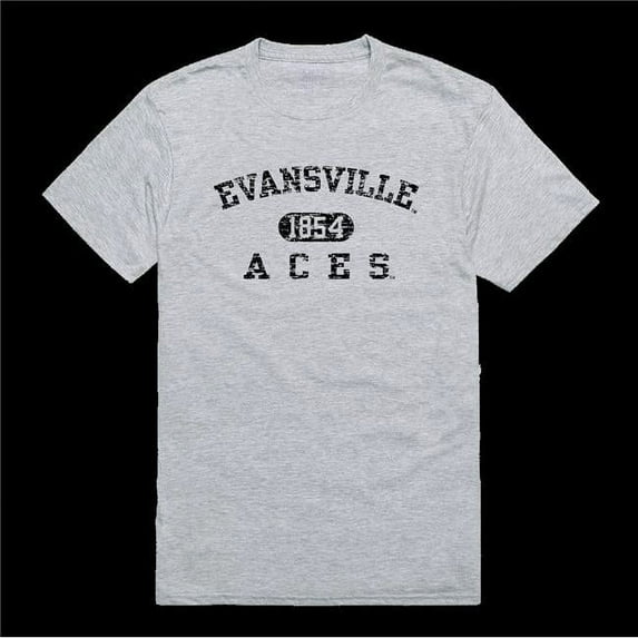 University of Evansville Purple Aces Distressed Arch College T-Shirt, Heather Grey - Medium