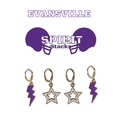 thumbnail image 1 of University of Evansville Spirit Stack purple mini enamel bolts and white statement open starboys, 1 of 2