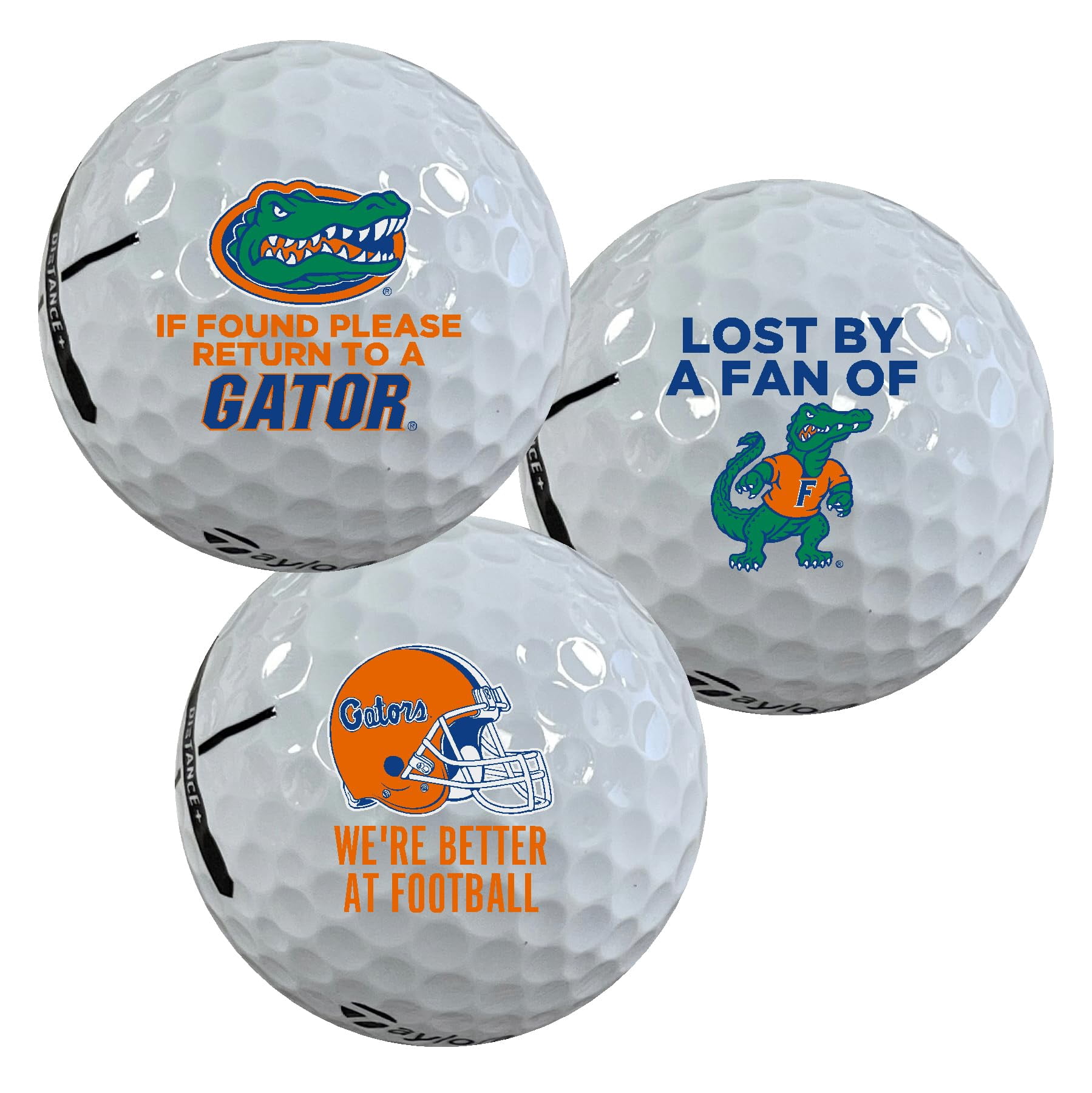 University of Florida Gators Edition Funny Officially Licensed NCAA Taylormade Distance+ Golf Balls 12-Pack (Dozen)